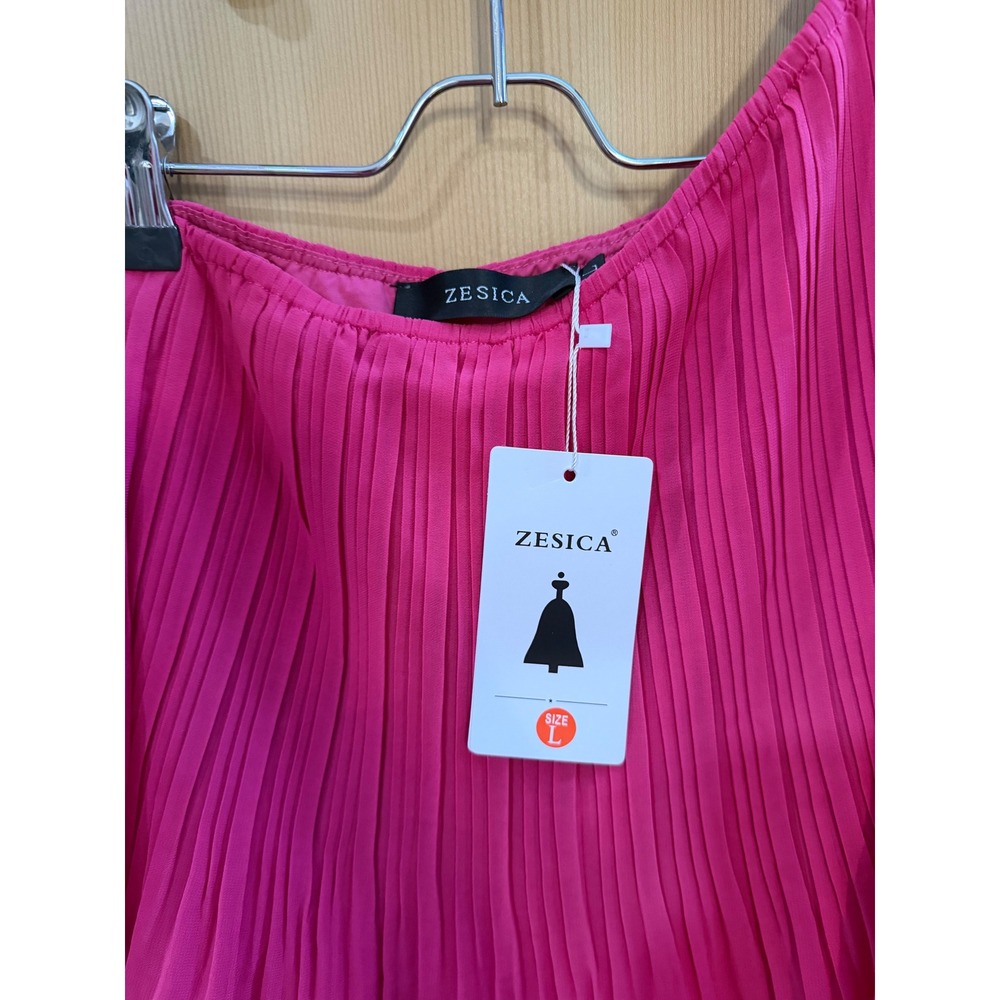 Hot Pink Pleated Tiered Midi Skirt Ruffle Layered Accordion Bright Fuchsia - Picture 5 of 5